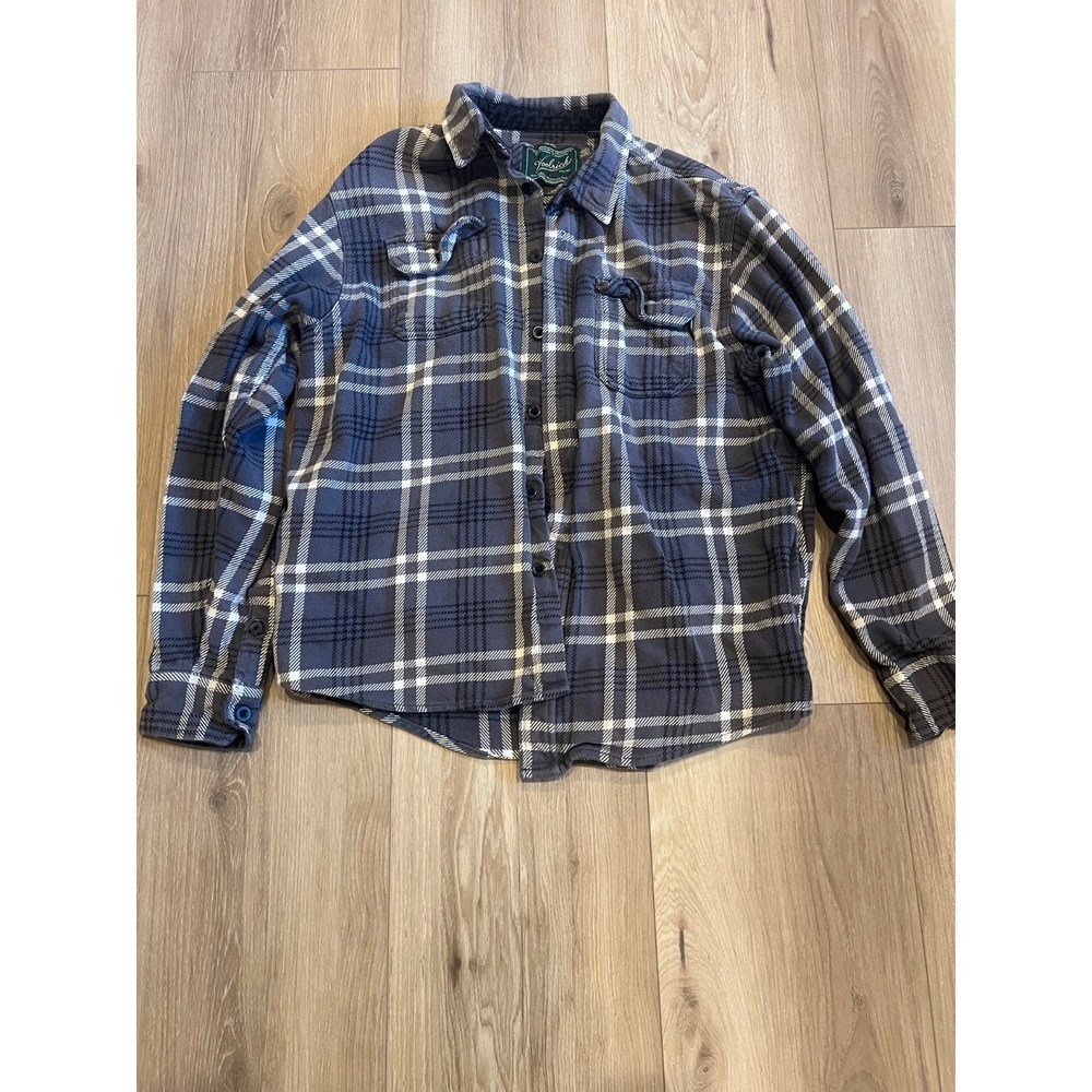 Woolrich Men's Brawny Flannel Heavyweight Cotton Shirt grey blue  Grid Plaid